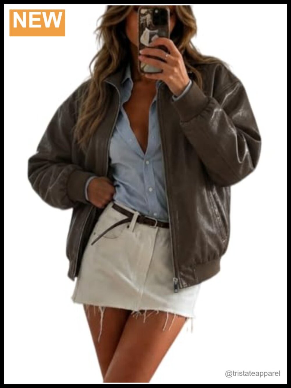 Oversize Faux Leather Motorcycle Jacket, PU Moto Biker Coat with Pockets